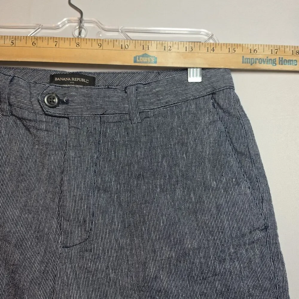 Banana Republic Mens Shorts 30 Linen Cotton Blend Striped Gray Blue Summer Beach